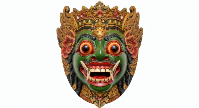 bali topeng mask with ornate detail and expressive face isolated on white. Generative AI