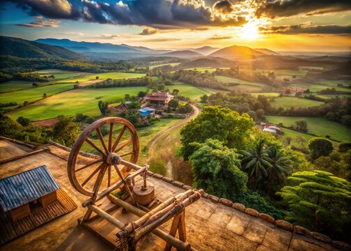 Aerial View of Traditional Malacate Textile Weaving in Rural Setting