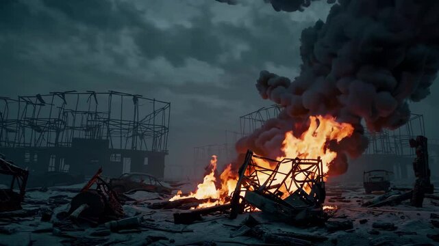 Devastating Aftermath of a Fiery Desolation in a Ruined Landscape