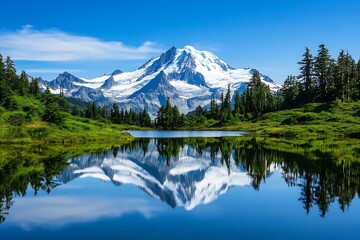 Mountain lake reflection serene