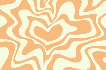 Abstract groovy hippie 70s background. Wave, swirl, twirl heart pattern. Trendy retro psychedelic style. Y2k aesthetic. 