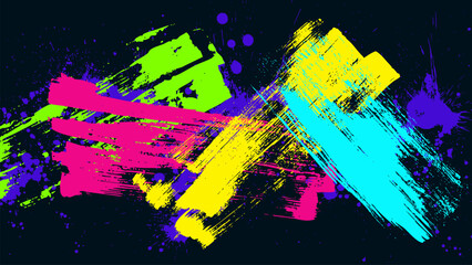 Dark grunge background with irregular multicolored reflective brush strokes.