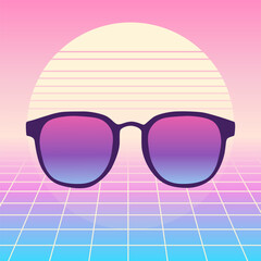 Glasses Illustration Design With Vaporwave Style And Simple Background