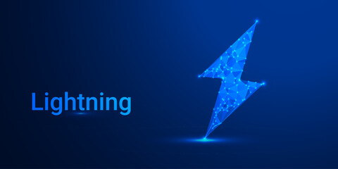 Low Poly Lightning Bolt on Futuristic Blue Background – Geometric Energy Symbol with Digital Glow Effect