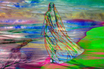 Generated image, Frau mit bunten Tuch