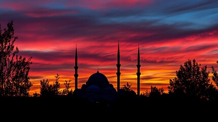 Obraz premium Silhouette of a mosque at sunset
