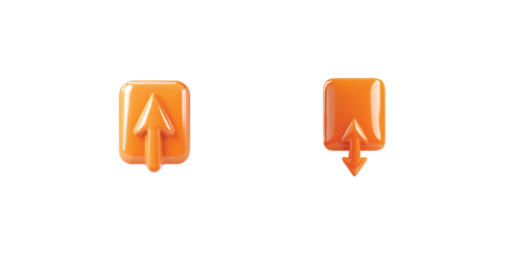 Two orange arrow icons displayed in different sizes for user interface design