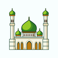 Islamic Vector Illustration Of Mosque With Green Dome