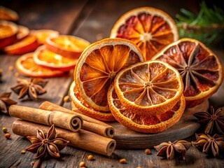 Fototapeta premium Aromatic Dried Orange, Cinnamon, & Clove Spice Still Life Photography