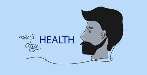 men's health day banner. Line drawing of a face man . vector line art illustration