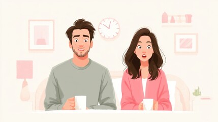 Two Friends Enjoying Coffee Together in a Cozy Living Room - Casual Conversation and Relaxed Atmosphere