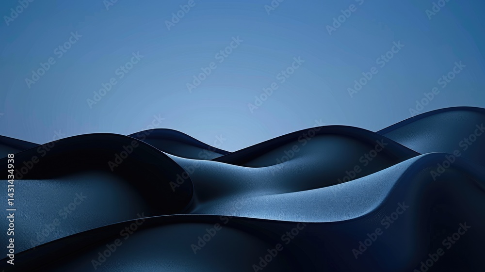 Poster blue wavy abstract pattern with light and shadow effects. 3d rendering for design with blue color in