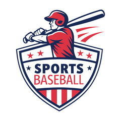 Baseball Player Swinging Bat with Stars – Athletic Logo or Sports Team Illustration .