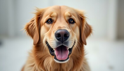 Obraz premium Golden retriever dog smiling in bright studio portrait