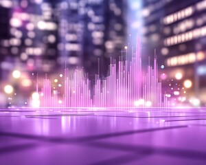 Purple glowing digital graph with city lights in background