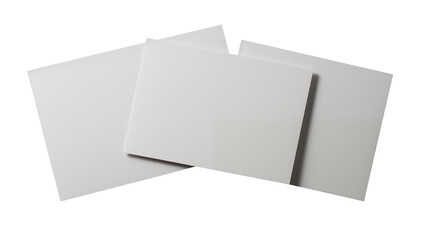 Three white square papers slightly overlapping isolated on transparent background	