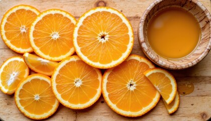 Fresh Orange Slices and Juice Preparation Kitchen Food Photography Bright Close-up Culinary Delight