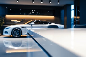 Fototapeta premium Modern Car Showroom Interior with Sleek Design and Bright Lighting Details