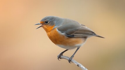 Vibrant Singing Bird Perched on Branch with Soft Background Colors