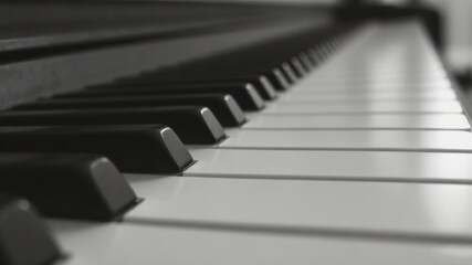 Close-Up View of Piano Keys in Black and White Contrast