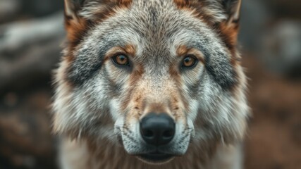 Obraz premium Intense Close-Up of a Majestic Wild Wolf Looking Directly at Camera