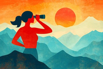 Visionary Vantage: A silhouette gazes through a telescope atop a mountain. Capturing the essence of exploration and looking forward to the future.