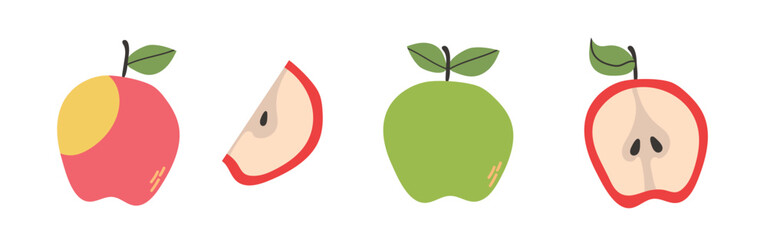 Set of abstract apple. Simple apple. Organic tropical fruit for juice, smoothie or healthy food. Fruit collection design for interior, poster, banner.Vector illustration on white background.