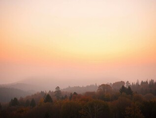 Misty Autumn Forest Sunset: Serene Landscape Painting
