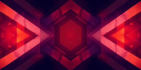 Abstract symmetrical design featuring triangles and hexagons in shades of red and purple