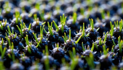 Growing Black Seeds with Green Sprouts in Nature Close-Up Photography Vibrant Plant Life