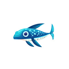 Obraz premium Adorable Cartoon Blue Fish with Spots, Swimming Underwater