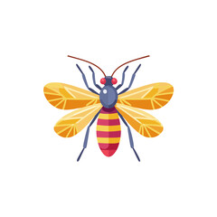 Colorful vector illustration of a flying insect with detailed yellow wings and striped body, perfect for nature themes, kids' content, and graphic design.