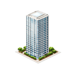 Modern High-Rise Office Building with Landscaping - Isometric View