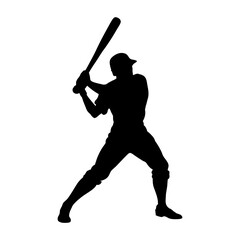 Dynamic vector of a baseball batter mid-swing, ideal for sports branding, t-shirt prints, and athletic illustrations. Clean lines and isolated for easy customization.
