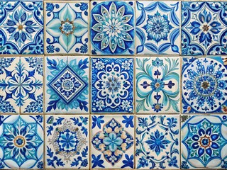 Blue Floral Ceramic Tiles Ready for Installation - Home Renovation Project