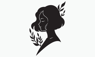 Graceful Woman Silhouette with Botanical Elements