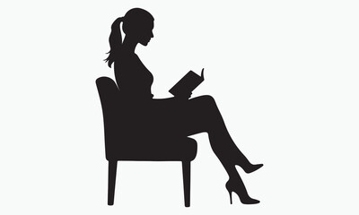 Elegant Woman Reading Silhouette in Chair