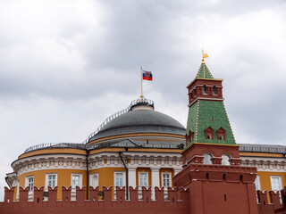 Kremlin Moscow Dome of Senate building Russian Flag tower