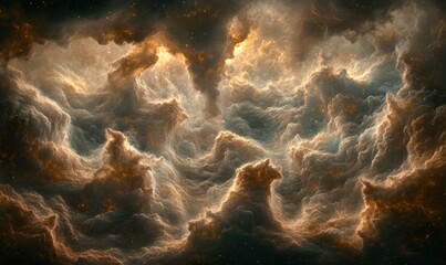 Obraz premium Cosmic Nebula Cloudscape swirling gases and dust in space, background stars. Use Sci-fi background