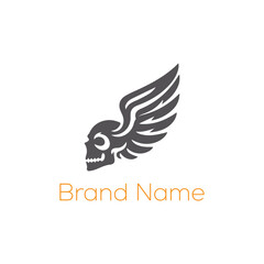 This vector design features a skull symbol as a powerful bird logo, showcasing its wings in a business illustration concept. Flying skull logo.