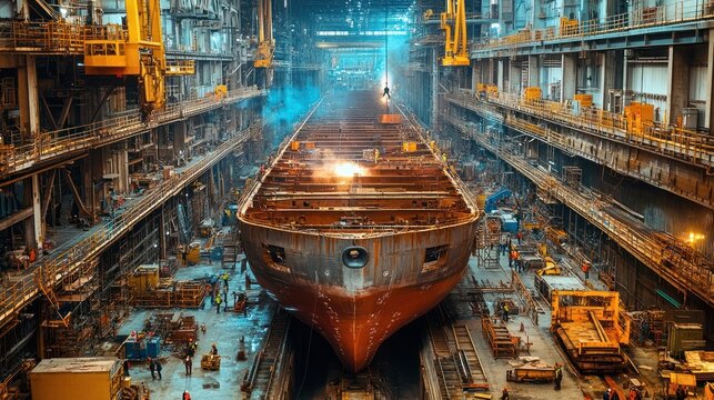 Shipbuilding in a Dry Dock: A Majestic Vessel Under Construction