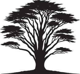 Obraz premium Lone Silhouette Tree on Hill Against White BackgroundBlack Silhouette of Sprawling Tree with Dense BranchesArtistic Silhouette of a Tree with Wide Canopy