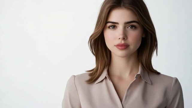 Radiant Aura: A portrait captures the essence of a young woman's quiet grace, her captivating gaze meeting the viewer with understated confidence and modern elegance.