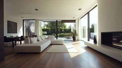 Fototapeta premium Modern Minimalist Living Room with Garden View