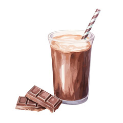 chocolatey cocoa drink with a straw cute watercolors illustration on white background