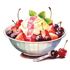 bowl of ice cream with sprinkles cute watercolors illustration on white background