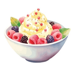 bowl of ice cream with sprinkles cute watercolors illustration on white background
