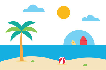 Obraz premium a-tropical-beach-scene-with-surfers--beach-balls--.eps