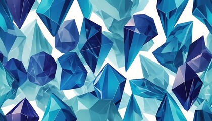 Abstract illustration featuring a collection of blue and teal colored geometric crystal shapes
