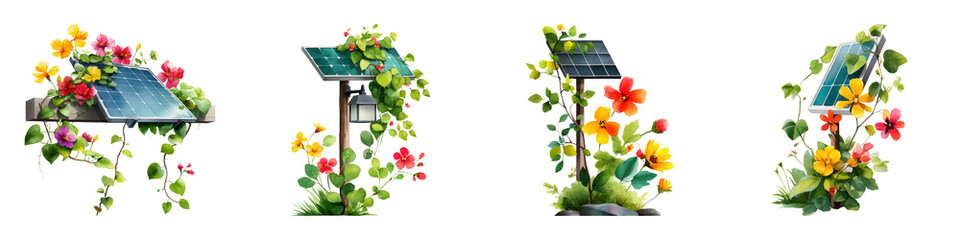 Vibrant Solar Panel Surrounded by Colorful Blooming Flowers